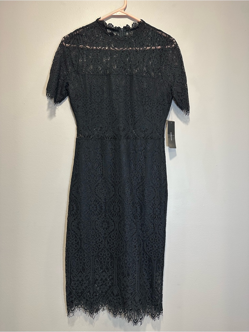Lulus Remarkable Black Lace Midi Dress LBD Sheath Cocktail Wedding Guest NWT